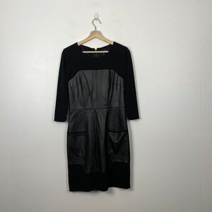Laundry by Shelli Segal dress womens 6 long sleeve faux leather bikercore dress